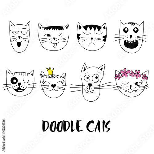 Cats, set of cute doodle.