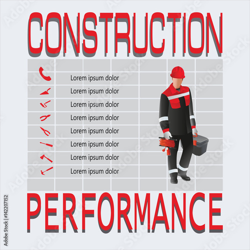 Working with the tools. Construction and performance. The composition of the work carrying and hand tools. Design for poster: construction, jobs, labor safety, instructions. Vector image.