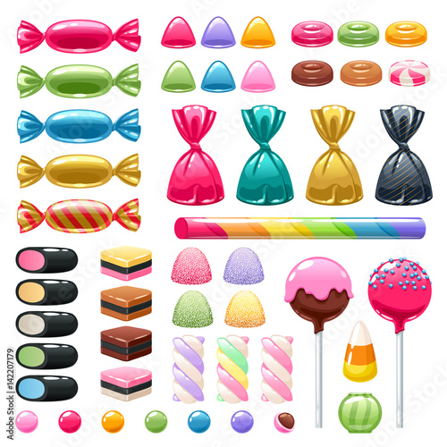 Set of different sweets. Assorted candies.