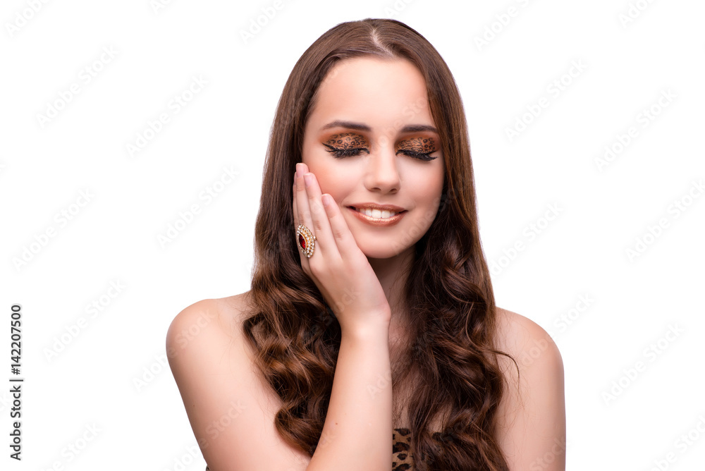 Fototapeta premium Beautiful woman in fashion concept isolated on white