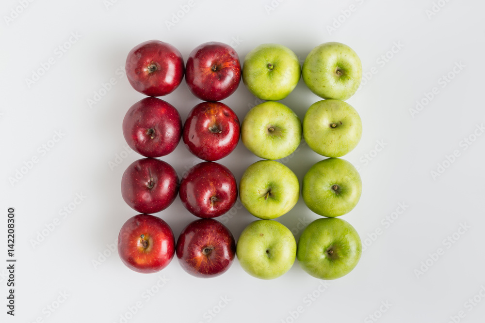 Top view of red and green apples in a row Top view of red and green apples in a row