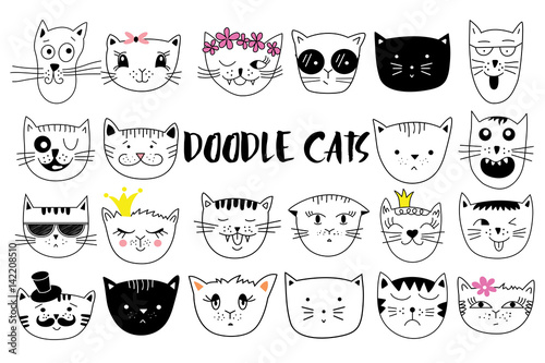 Cats, set of cute doodle.