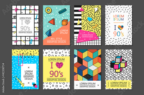 Memphis cards with geometric elements.