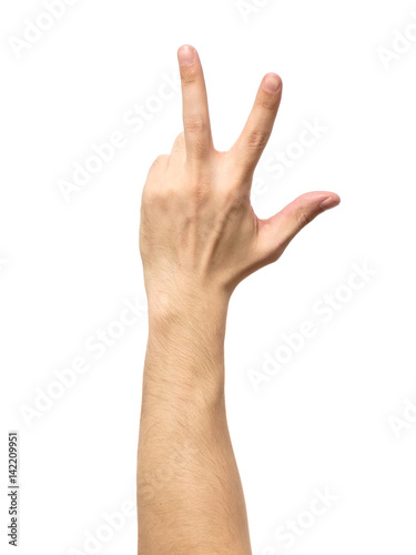 Counting hand sign isolated on white