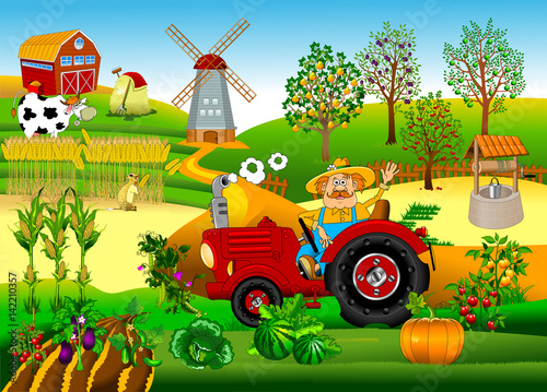 Tractor driver on a farm