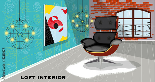 vector illustration with a beautiful loft interior