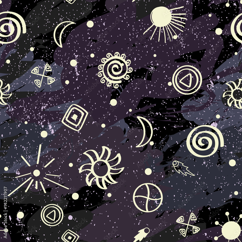 Seamless vector pattern with modern and anchient sky symbols. Space imitation Seamless vector pattern with modern and anchient sky symbols. Space imitation