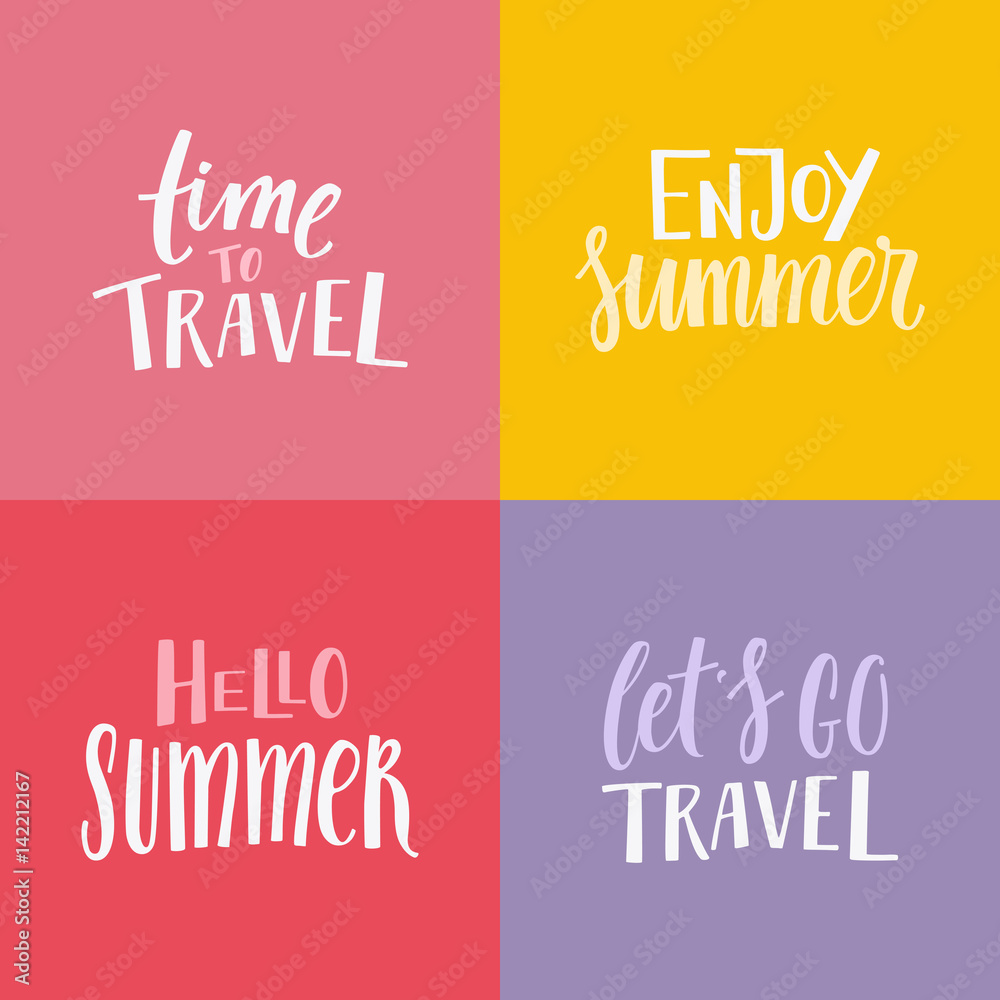 Vector set of illustrations with hand lettering phrases