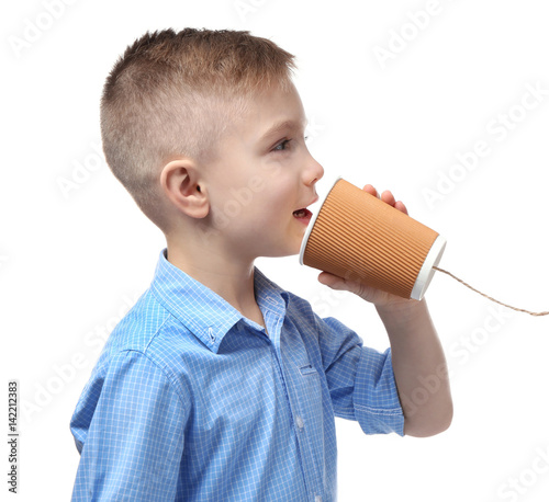 Cute little boy using plast...