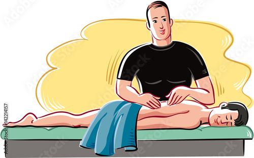 Massage therapist to work on the back of a young man