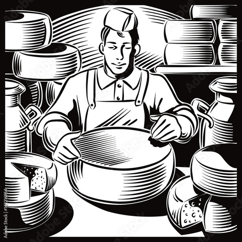 Young cheese maker, in a dairy farm, while controlling the ripening of certain types of cheese.