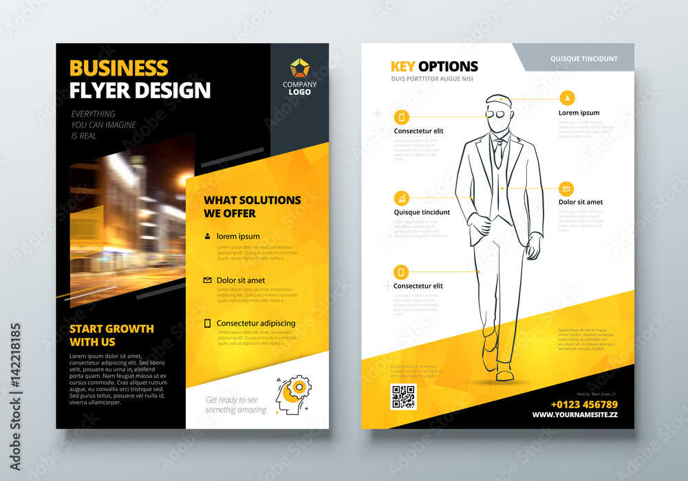 Flyer design. Black Yellow Corporate business template for brochure