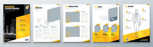 Brochure design. Black Yellow Corporate business template for brochure, report, catalog, magazine, book, booklet. Layout with modern triangle elements and abstract background. Creative vector concept