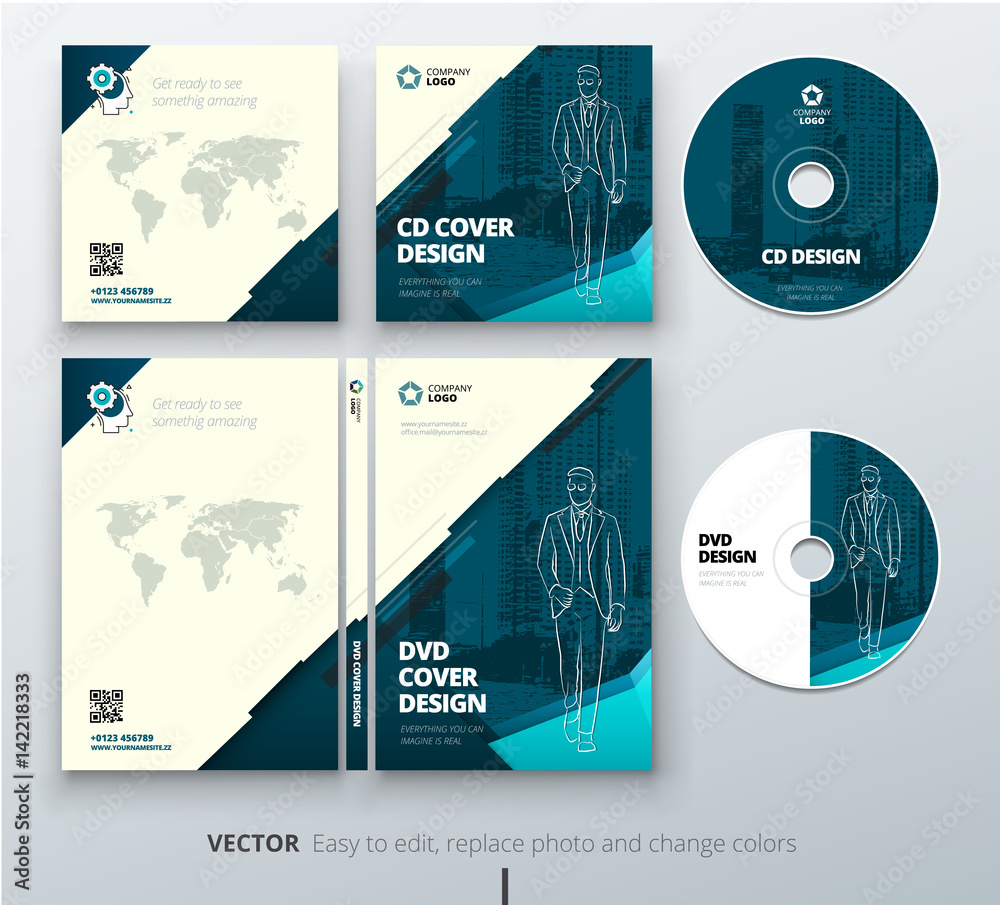 CD envelope, DVD case design. Teal Corporate business template for CD  envelope and DVD case. Layout with modern triangle elements and abstract  background. Creative vector concept vector de Stock | Adobe Stock
