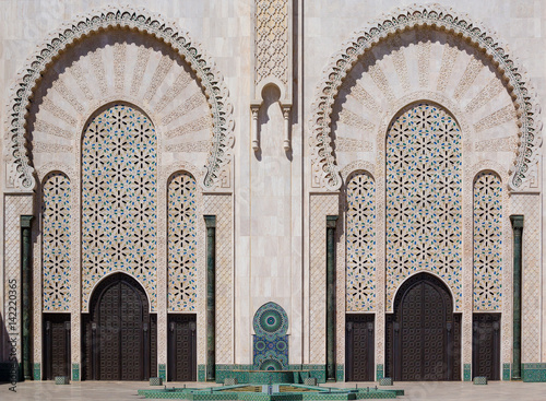 Two symmetrical ornamental entrance to temple in Morocco.