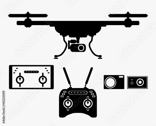 Silhouette drones with remote control. eps 10 vector illustration