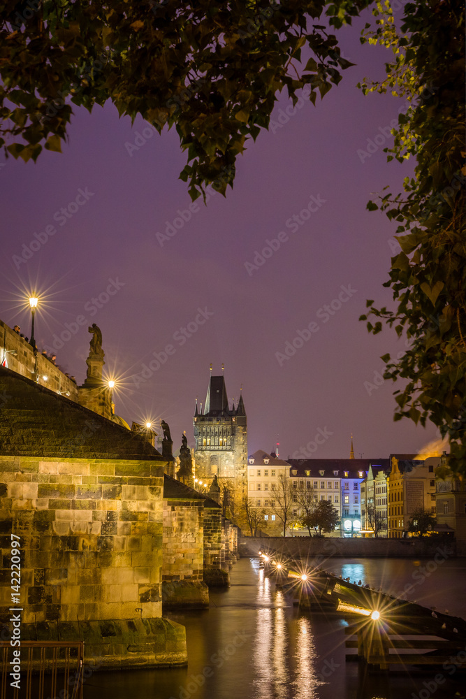 Night view on Charles Bridge in Prague, capital of czechia.
