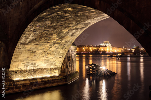 Night view on National Theatre from under Charles Bridge. © cegli