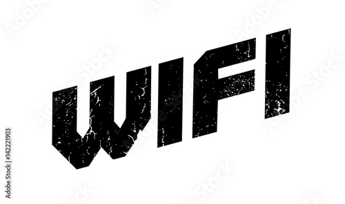 Wifi rubber stamp. Grunge design with dust scratches. Effects can be easily removed for a clean, crisp look. Color is easily changed.