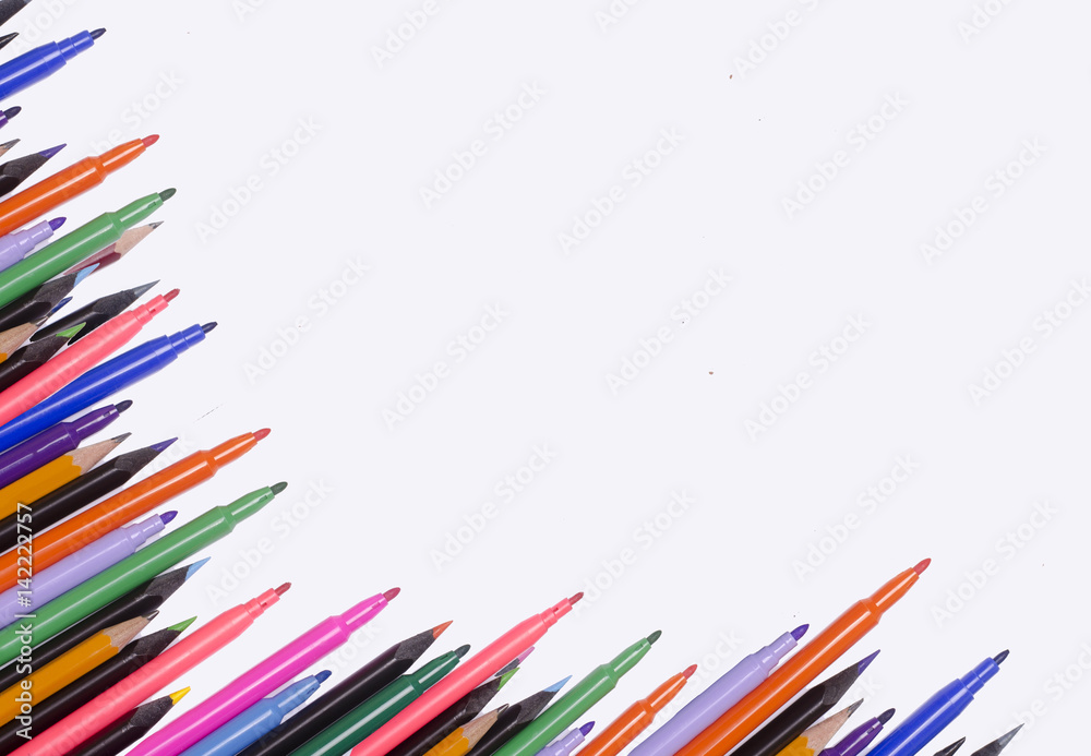Fototapeta premium Diagonal fragment of opened colorful markers;