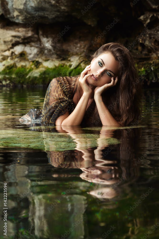 Portrait of beautiful woman in the water Portrait of beautiful woman in the water