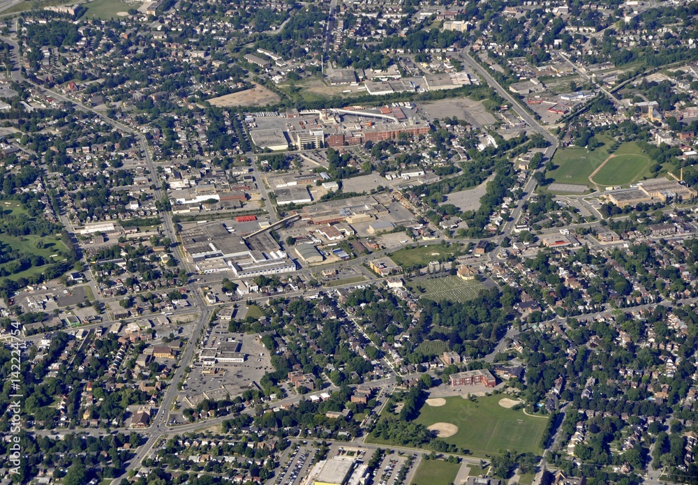 aerial view of the Kaufman Park area in  Kitchener Waterloo, Ontario Canada 