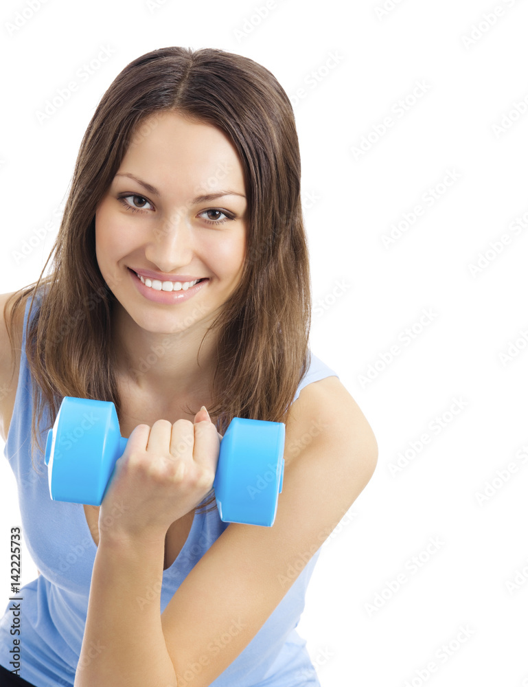 Woman with dumbbell, isolated Woman with dumbbell, isolated