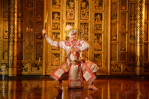 Khon,Art culture Thailand Dancing in masked khon Hanuman in literature amayana,thailand traditional culture,Thailand .