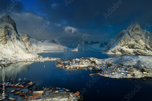 snow in Reine Village, Lofoten Islands, Norway