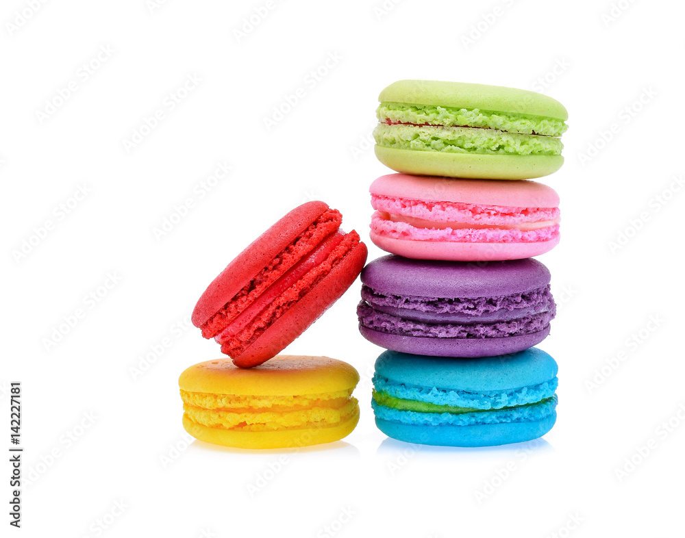 Sweet and colourful french macaroons or macaron on white background, Dessert. Sweet and colourful french macaroons or macaron on white background, Dessert.