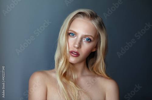 Beauty portrait of nordic natural blonde woman