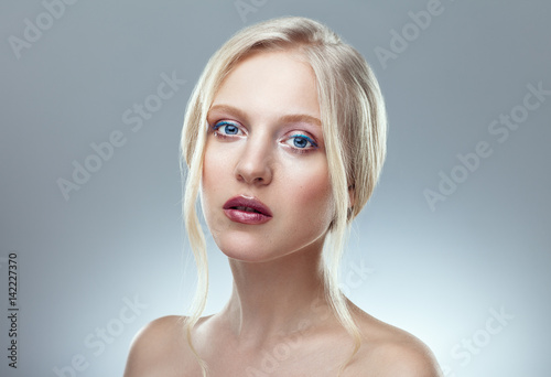 Beauty close up portrait of nordic natural blonde woman