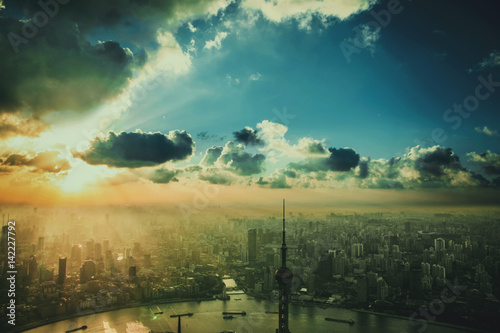 Shanghai City in the sunset