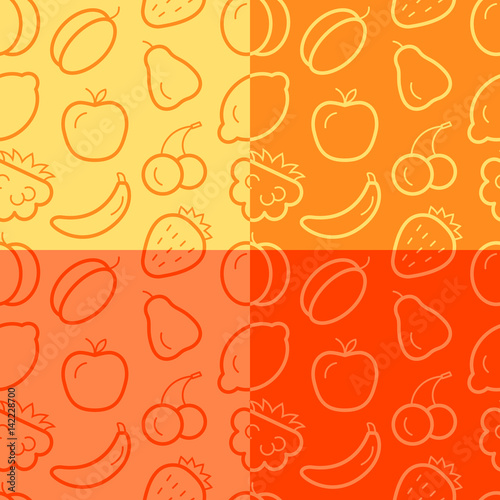 Set of cute orange seamless patterns with sweet fruits