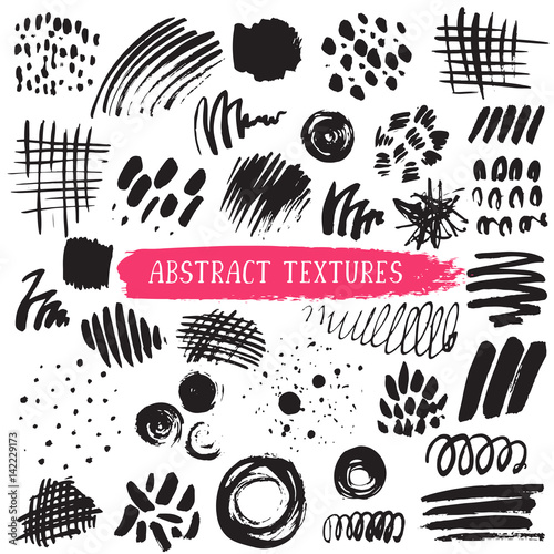 Vector collection of black ink abstract textures.