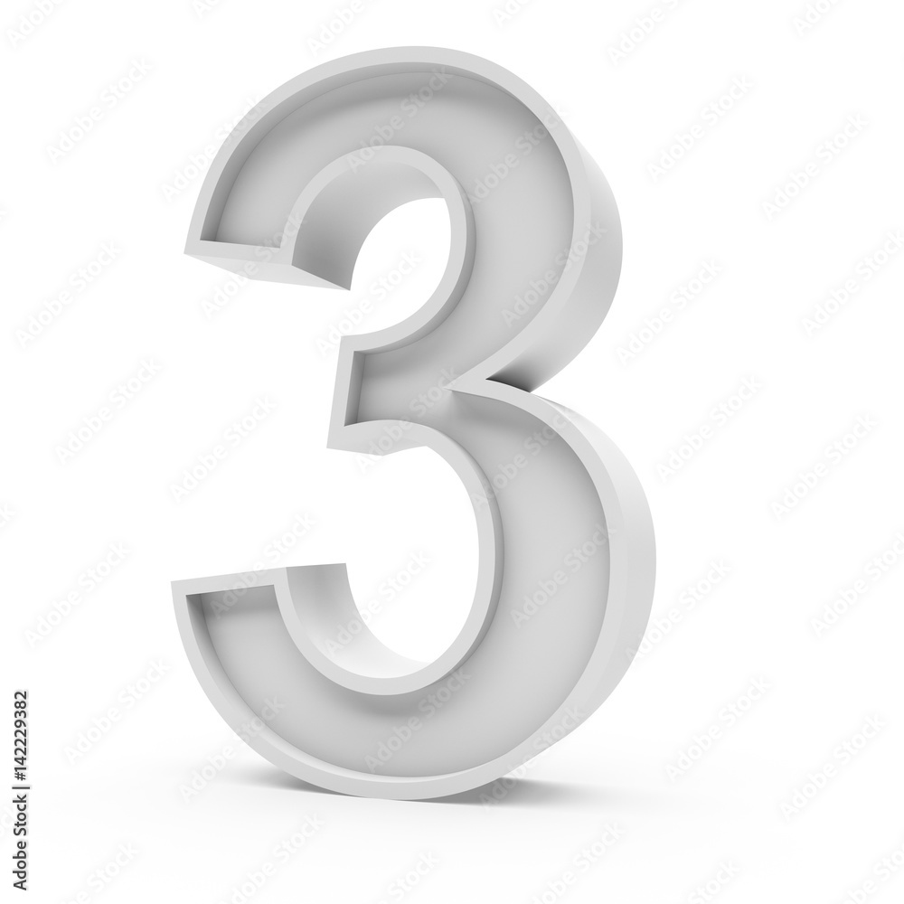 3d Rendering grey material number 3 three isolated white background 3d Rendering grey material number 3 three isolated white background