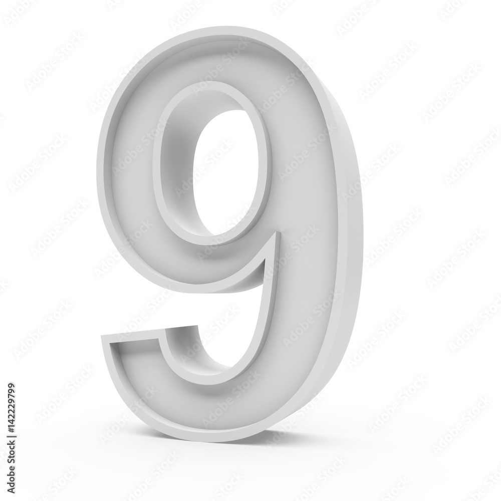 3d Rendering grey material number 9 nine isolated white background 3d Rendering grey material number 9 nine isolated white background