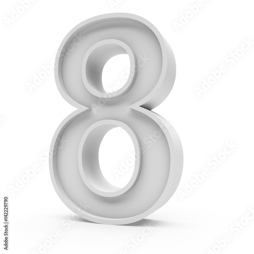 3d Rendering grey material number 8 eight isolated white background
