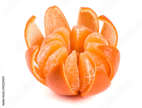 one peeled tangerine isolated on white background