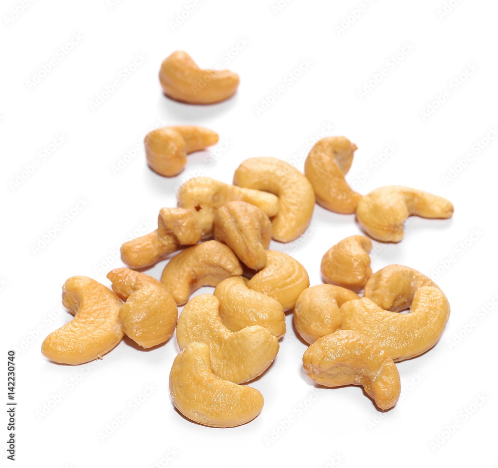 Unshelled roasted cashew nuts isolated on white background
Unshelled roasted cashew nuts isolated on white background