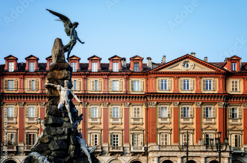 Detail of piazza Statuto, one of the main squares of Turin (Piedmont, Italy)