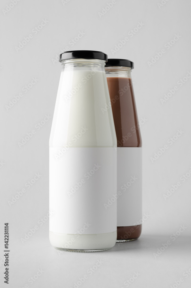 Milk Bottle Mock-Up - Two Bottles. Blank Label Milk Bottle Mock-Up - Two Bottles. Blank Label
