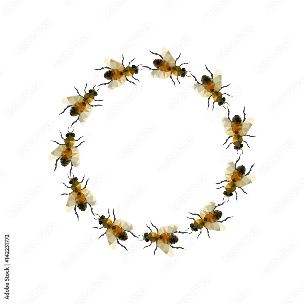Modern origami illustration with a grup of bee in a circle Modern origami illustration with a grup of bee in a circle