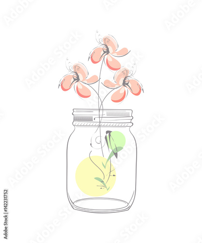 Fototapeta Naklejka Na Ścianę i Meble -  Modern illustration with abstract flowers and mason jar