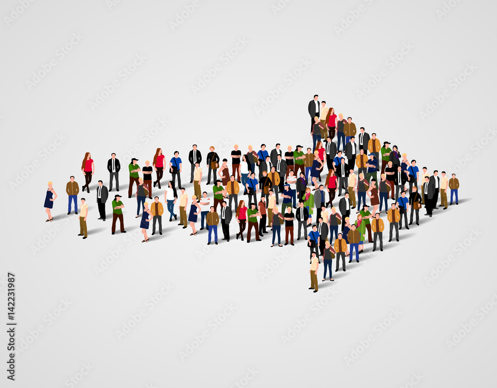 Large group of people crowded in arrow symbol. Way to success business concept. Large group of people crowded in arrow symbol. Way to success business concept.