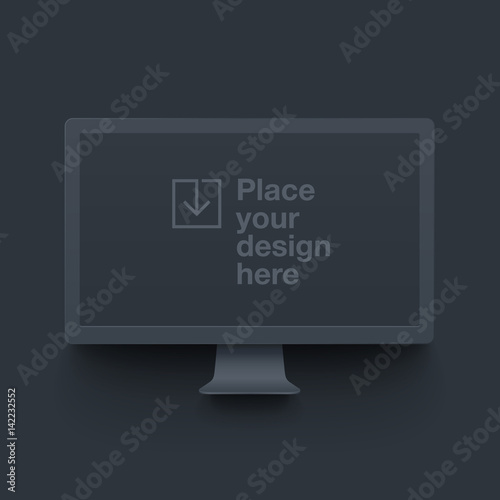 Dark vector clay render monitor mock up.