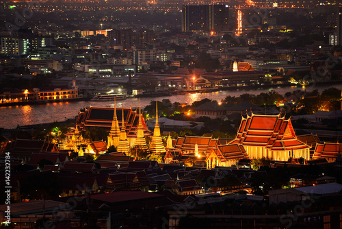 Thai art cityscape at blue hour aftersunset ,Bankok Thailand,Thailand