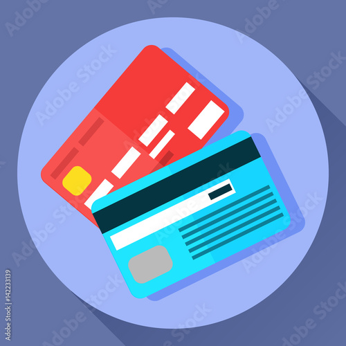 Vector icon of two bank payment cards in flat cartoon style