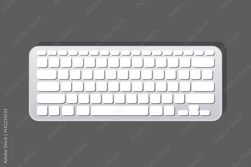 Vector computer keyboard in white color. Flat empty keys. Isolated object