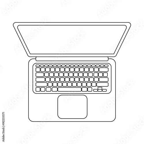 Vector laptop top view. Black and white lineart icon.